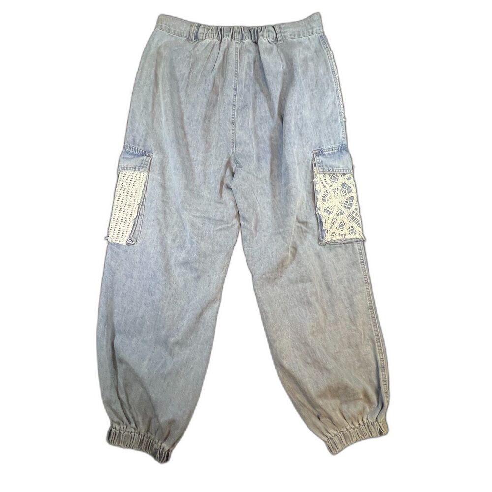 POL Boho Distressed Crochet Patchwork Denim Joggers Large - Picture 2 of 7